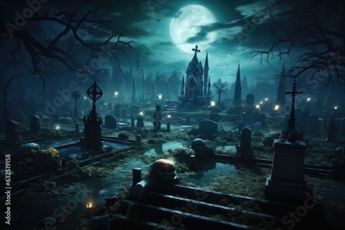 Halloween background with a creepy graveyard. Generative AI