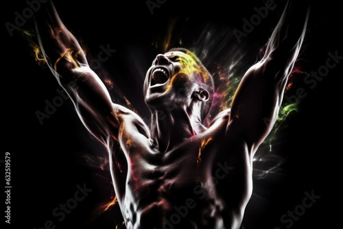 Athlete man scream energy. Generate AI