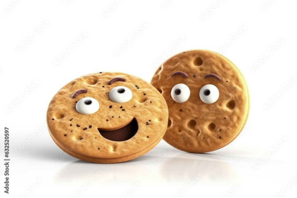 Funny chocolate cookies with faces on white background Generative Ai Funny chocolate cookies with faces on white background Generative Ai