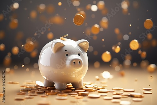 Piggy bank with falling coins. Savings and investment. Generative Ai