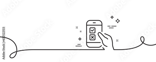 Mobile survey line icon. Continuous one line with curl. Select answer sign. Business interview symbol. Mobile survey single outline ribbon. Loop curve pattern. Vector