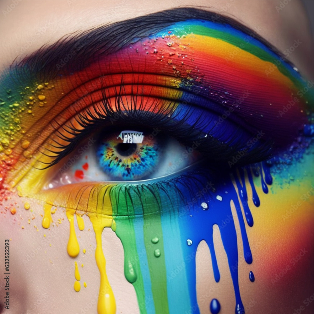 illustration of an eye painted with the LGBT flag