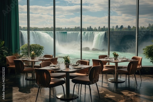 Luxury eatery near beautiful lake. dinner concept. Generative AI © itchaznong