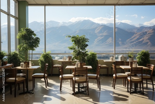 Luxury eatery with Fuji mountain view. Generative AI © itchaznong