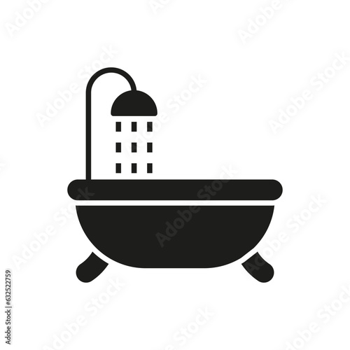 Bathtub shower black glyph icon on white background