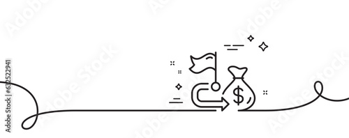 Financial goal line icon. Continuous one line with curl. Money cashback sign. Investment budget symbol. Financial goal single outline ribbon. Loop curve pattern. Vector