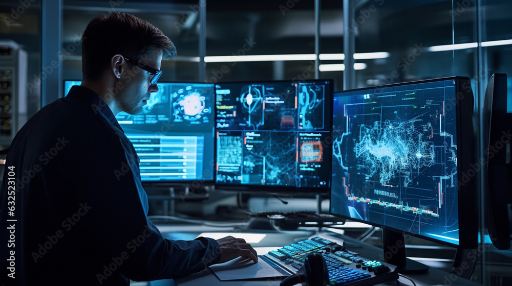person typing on a computer, An accomplished scientist in a cutting-edge laboratory, overseeing a multitude of experiments and data analyses. Screens and monitors display complex graphs and charts person typing on a computer, An accomplished scientist in a cutting-edge laboratory, overseeing a multitude of experiments and data analyses. Screens and monitors display complex graphs and charts