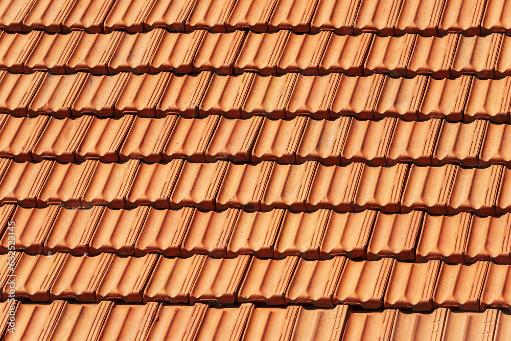 Closeup of a house roof with terracotta tiles (clay), full frame, photography. Liguria, Italy, Europe. Closeup of a house roof with terracotta tiles (clay), full frame, photography. Liguria, Italy, Europe.