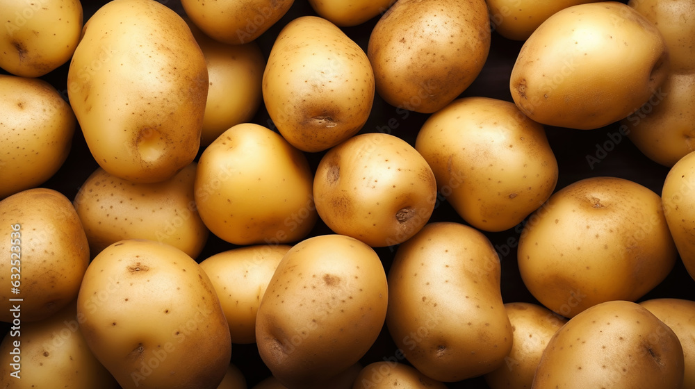 Fresh potatoes with water drops background. Vegetables backdrop. Generative AI