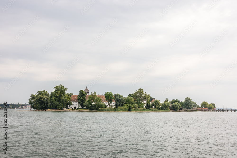 Fraueninsel island on the Cheimsee Lake in Bavaria, Germany on a cloudy day