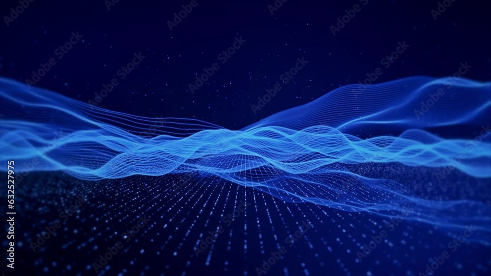 abstract wave motion Flow wave mesh pattern mesh line on dark 4K 3D background. Modern futuristic design for background. Digital cyberspace, high tech, technology. data network and cyber security