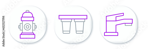 Set line Water tap, Fire hydrant and filter icon. Vector