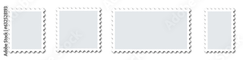 Set of postage stamp mockup blank isolated on transparent background.