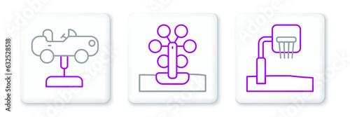 Set line Basketball backboard, Swing car and Ferris wheel icon. Vector