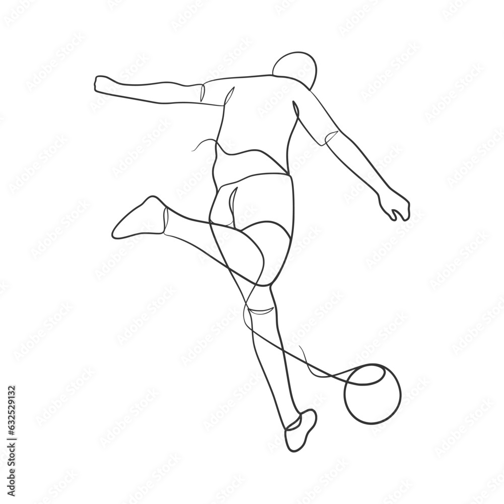 Continuous line drawing of person kicking a ball football Continuous line drawing of person kicking a ball football