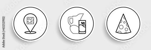 Set line Cheese, and Milk jug or pitcher and glass icon. Vector