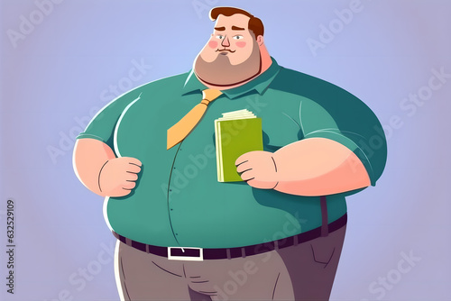 Obese manreading love graphic illustration cartoon
