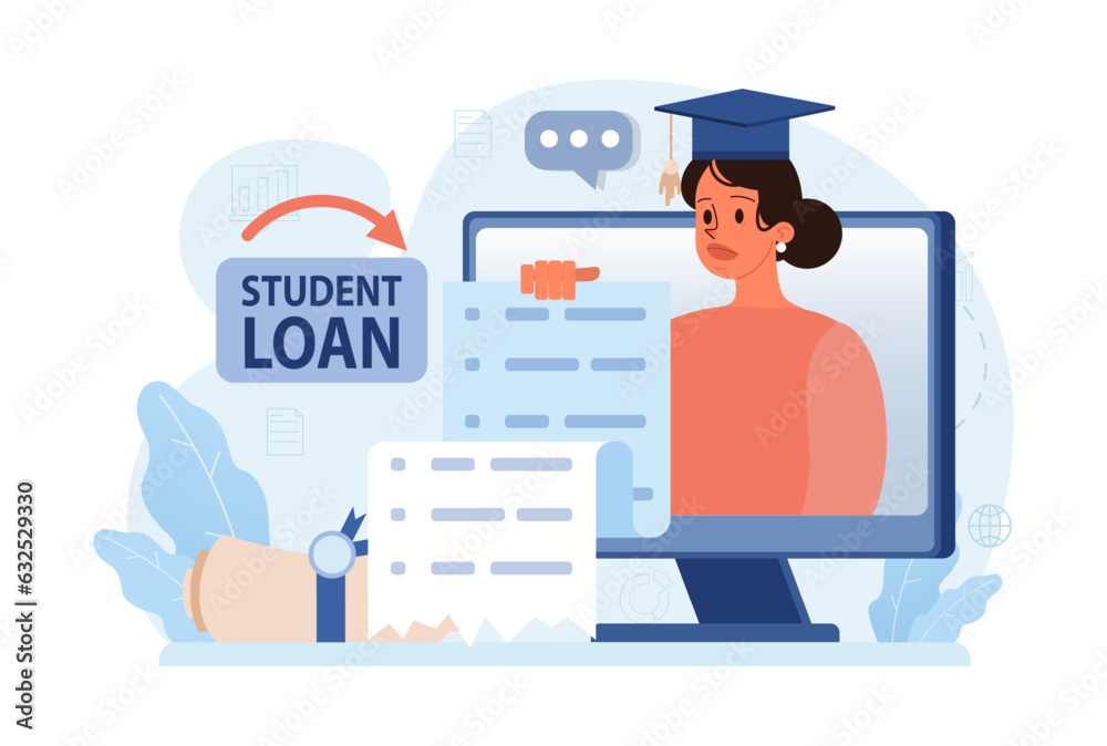 Student debt. Young graduated character with a financial crisis. Expencive