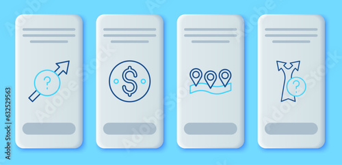 Set line Dollar symbol, Location, Arrow and icon. Vector