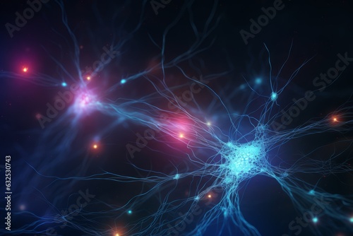 Network or neuronet. Inside the brain, neurons. Beautiful illustration picture. Generative AI
