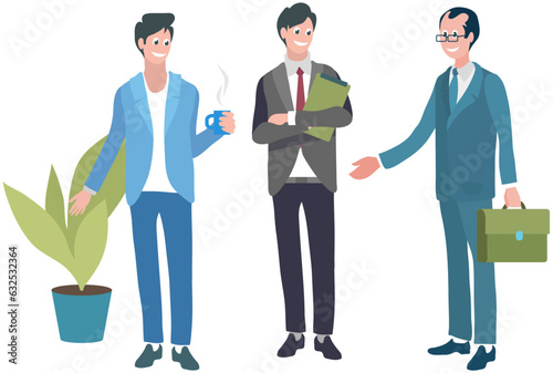 Office workers. Vector illustration. A worker employee contributes to success of organization An office manager oversees daily operations and ensures efficiency A business person navigates A business