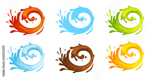 Water and juice splash liquide. Vector Illustration. A drop shape, basic unit in fascinating study of liquids A dripped droplet, small player in grand scheme of fluid movement A spill shape,