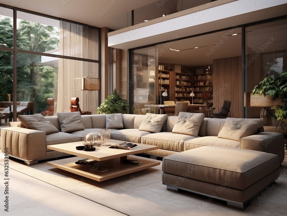 Modern living room with sofa generative ai