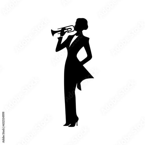 girl musician playing clarinet trumpet instrument silhoutte