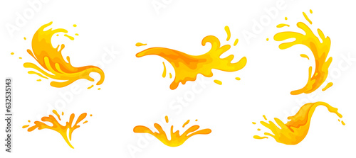 Water and juice splash liquide. Vector Illustration. A spill shape, testament to unpredictable beauty of chaos A orange splash, sudden burst of aquatic joy Fresh juice splashed, colorful spectacle