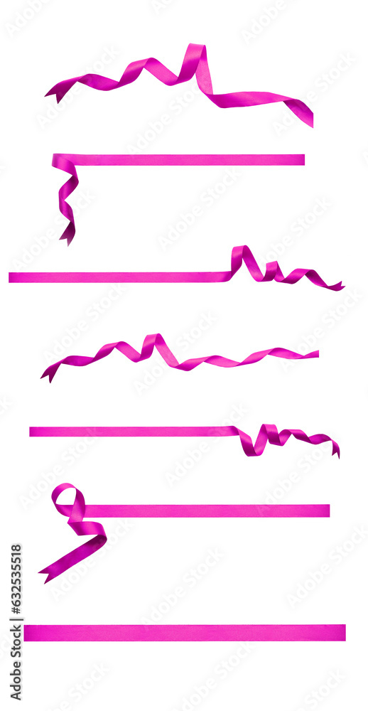 A collection of large pink ribbons to be used for cancer awareness or as a birthday or Christmas banner, border or making presents isolated against a transparent background A collection of large pink ribbons to be used for cancer awareness or as a birthday or Christmas banner, border or making presents isolated against a transparent background