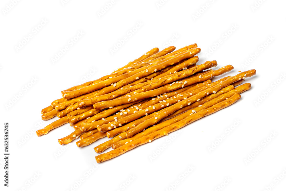 Bread Sticks, Pretzel Straws, Sesame Grissini, Pretzels Snack with Sesame Seeds, Long Rusks