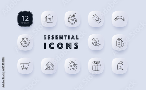 Discounts line icon. Cashback, bonus, gift, bonuses, dollar, percentage, coupon. Neomorphism style. Vector line icon
