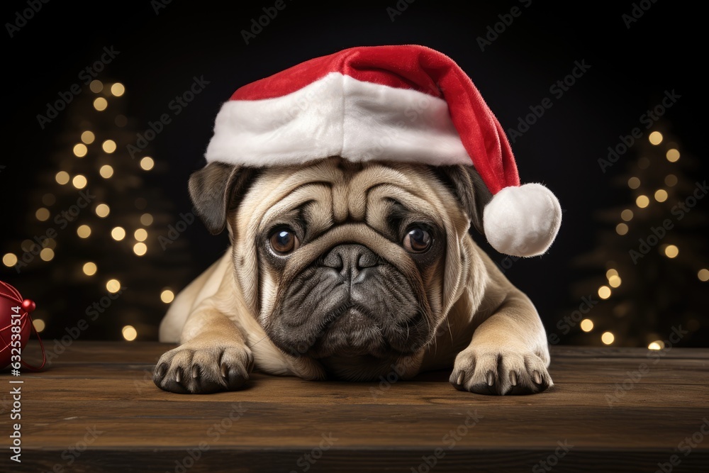 Pug christmas dog in santa claus hat Pug christmas dog in santa claus hat