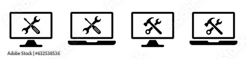 Computer repair service icons. Technical support concepts set. Computer settings signs