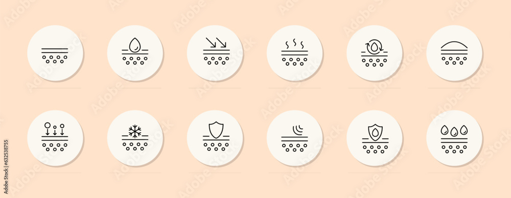 Skin care line icon. Moisturizing, cosmetics, sun protection, shield, cream. Pastel color background. Vector line icon