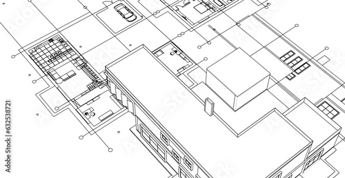modern residential architecture plan 3d illustration