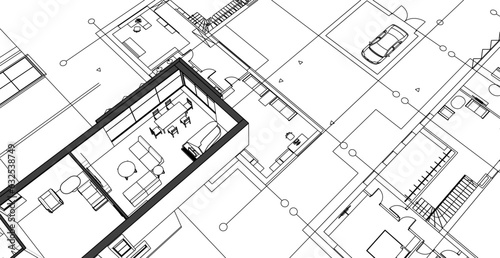 modern residential architecture plan 3d illustration