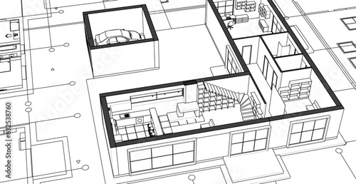 modern residential architecture plan 3d illustration