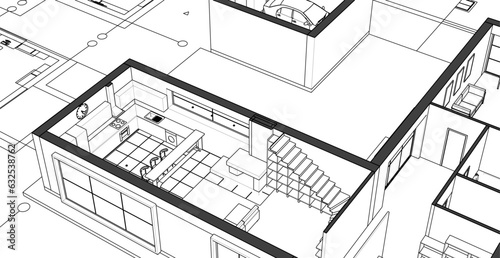 modern residential architecture plan 3d illustration