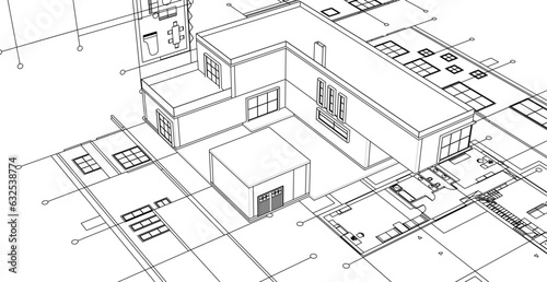 modern residential architecture plan 3d illustration