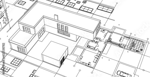 modern residential architecture plan 3d illustration