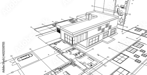 modern residential architecture plan 3d illustration