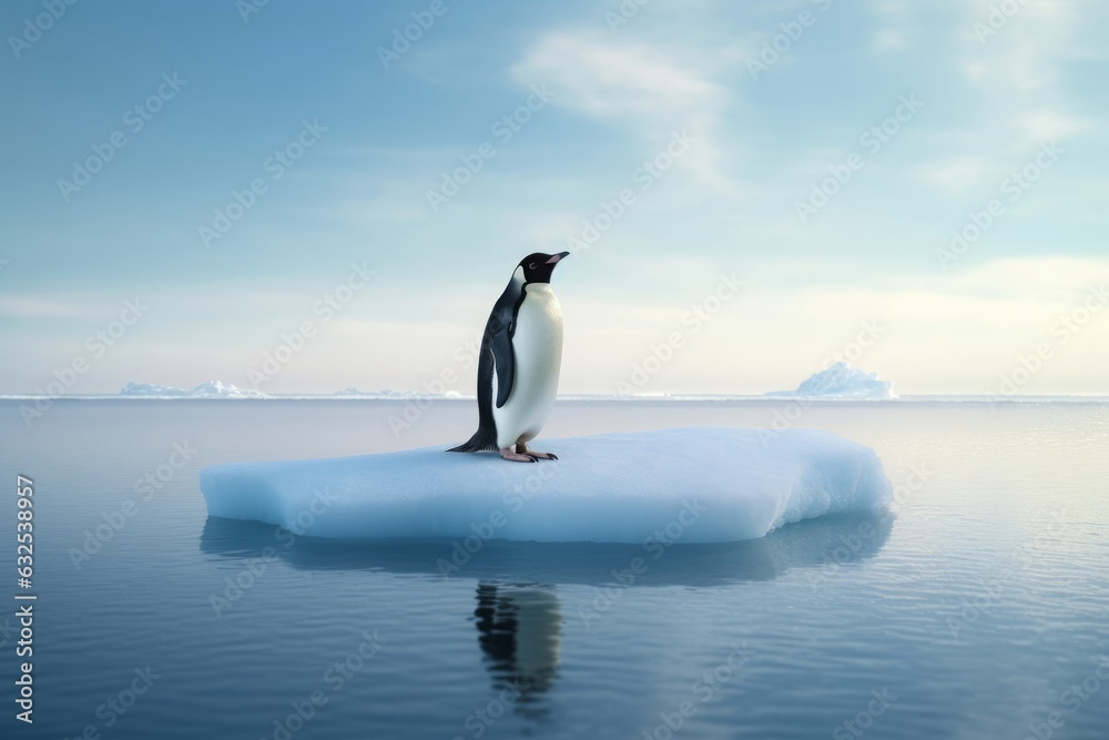 single penguin on a piece of ice, Generative AI