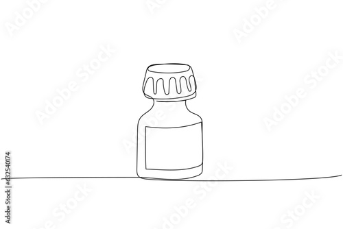 Medicine in a bottle, oil, tincture one line art. Continuous line drawing of pharmacy, healthcare, drop, therapy, medicine, clean, pharmaceutical, medical, medication.