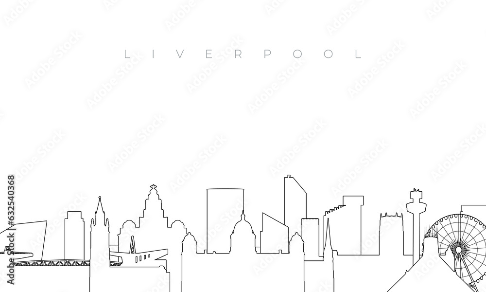 Obraz premium Outline Liverpool skyline. Trendy template with Liverpool buildings and landmarks in line style. Stock vector design.