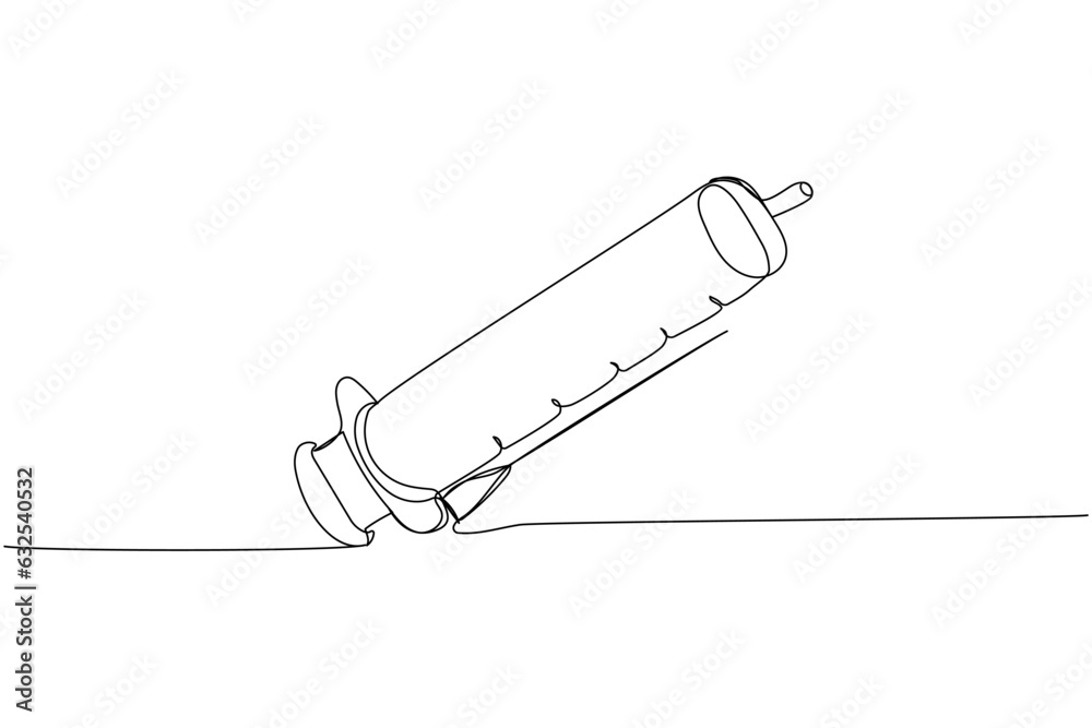 Large puncture syringe, injection, vaccination, medical supplies, equipment one line art. Continuous line drawing of medication, needle, healthcare, clinical, disposable, tool, narcotic, healthy Large puncture syringe, injection, vaccination, medical supplies, equipment one line art. Continuous line drawing of medication, needle, healthcare, clinical, disposable, tool, narcotic, healthy