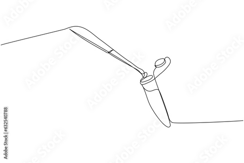 Medical test tubes with blood samples and a pipette, medical tests, medical supplies, equipment one line art. Continuous line drawing of laboratory, research, clinical, disposable, tool, healthy