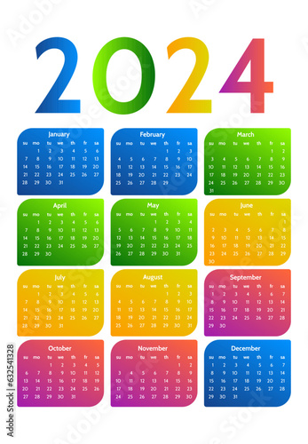 Calendar for 2024 isolated on a white background