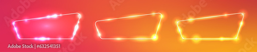 Set of neon frames with shining effects