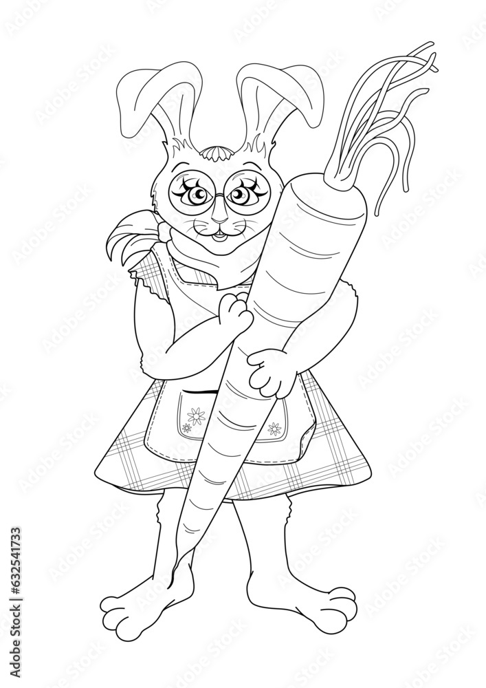 Fototapeta premium Hase mit Karotte, Vorlage zum Ausmalen